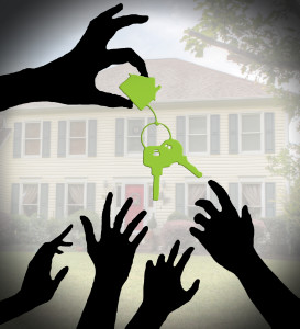 hands reaching up to grab a house key in a multiple offer situation of charlotte nc real estate and charlotte nc homes for sale by showcase realty