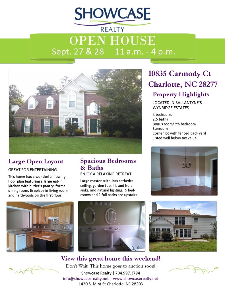 uction, open house, charlotte nc homes for sale, charlotte nc real estate, charlotte nc foreclosure, ballantyne, showcase realty, nancy braun, wynridge estates